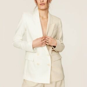 Veronica Beard Braeton Two-Tone Dickey Blazer Linen Blend Size 6 Neutral Ecru